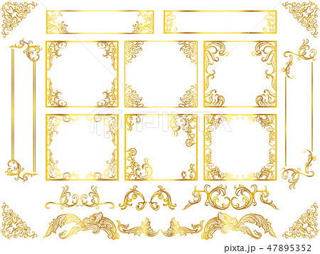 ゴールドフレーム飾り罫手書きのイラスト素材