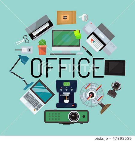 Office concept banner, poster vector illustration. Gadgets and tools for office work. Desktop Office concept banner, poster vector illustration. Gadgets and tools for office work. Desktop 47895659