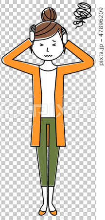 若い女性　ママ　頭を抱える 47896209