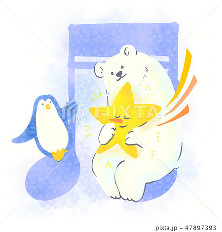 音符 白熊 ペンギン 流れ星のイラスト素材