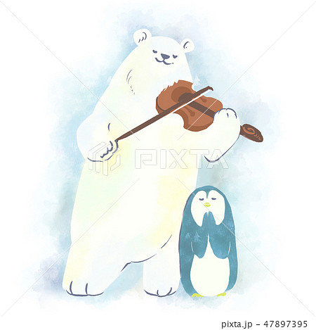 ヴァイオリン 白熊 ペンギンのイラスト素材