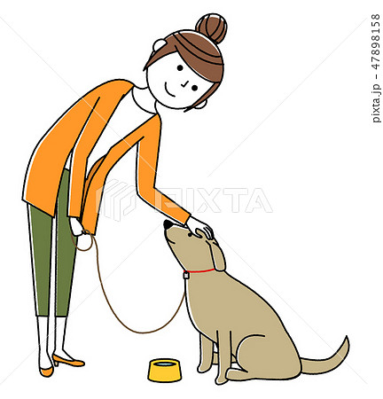 若い女性 ママ 犬の散歩のイラスト素材