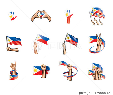 Philippines flag and hand on white background. Vector illustration 47900042
