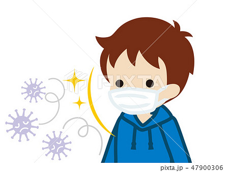 マスクをつけた男の子 風邪ウイルス対策のイラスト素材