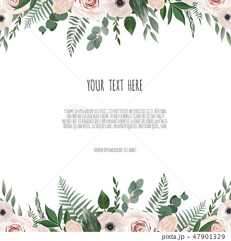 Vector floral design card. Greeting, postcard wedding invite template. Elegant frame with rose and Vector floral design card. Greeting, postcard wedding invite template. Elegant frame with rose and 47901329
