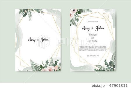 Botanical wedding invitation card template design, white and pink flowers on white background. Botanical wedding invitation card template design, white and pink flowers on white background. 47901331