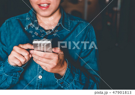 Businessman using mobile online icon social Businessman using mobile online icon social 47901813