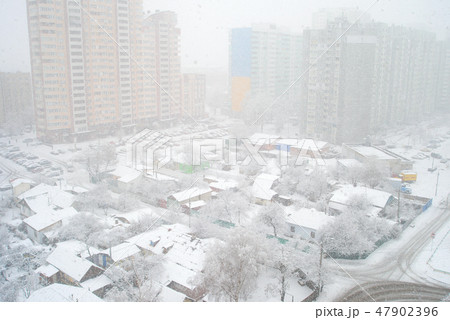 Snowfall in residential Kiev area Snowfall in residential Kiev area 47902396