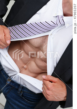 man in tie rip clothes off torso showing abs man in tie rip clothes off torso showing abs 47903207
