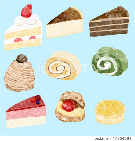 ケーキ詰め合わせ9個 青のイラスト素材