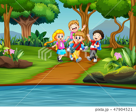 Cartoon children playing in the park Cartoon children playing in the park 47904521