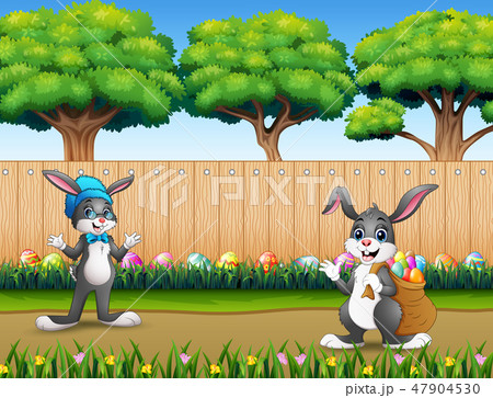 Easter background with bunnies on the nature 47904530