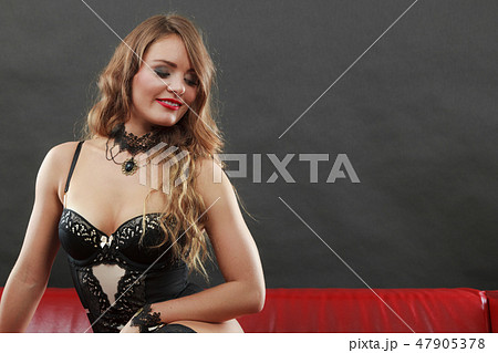 Woman wearing sexy black lingerie underwear - Stock Photo