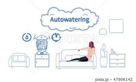 woman sitting couch using auto watering application smart house technology system concept modern 47906142