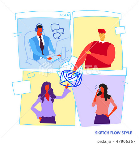 set different poses businesspeople office workers working process concept male female cartoon 47906267