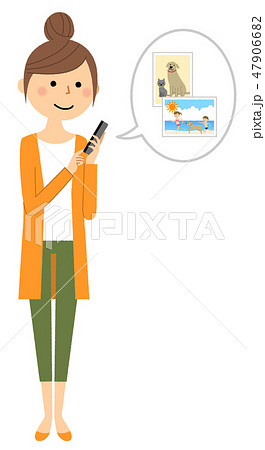 若い女性　ママ　スマホ 47906682