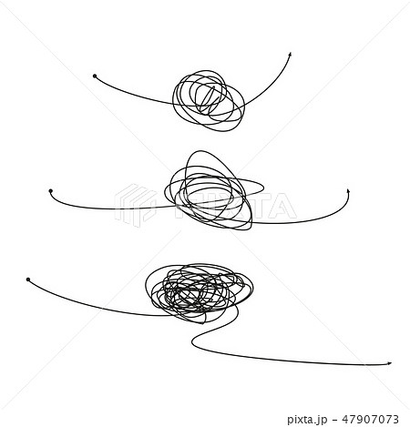 Set of symbol of complicated way with scribbled round element, chaos sign, pass the way linear arrow 47907073