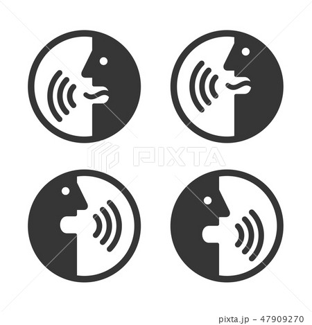 Voice Command Icons Set. Face with Sound Waves Logo. Vector Voice Command Icons Set. Face with Sound Waves Logo. Vector 47909270