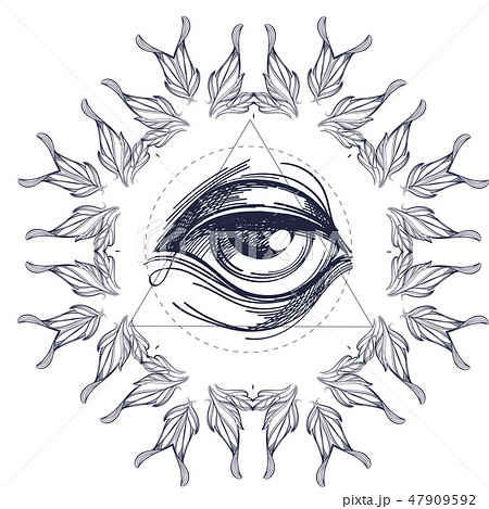 A magical eye surrounded by an abstract frame. Elements in the style of Boho. Contour illustrations A magical eye surrounded by an abstract frame. Elements in the style of Boho. Contour illustrations 47909592