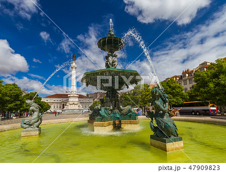 Rossio square with fountain - Lisbon Portugal 47909823