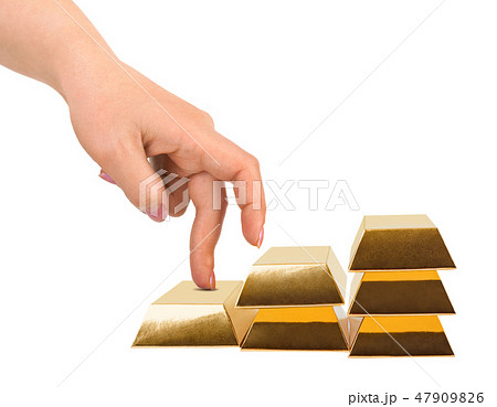 Hand and stairs made of gold bars Hand and stairs made of gold bars 47909826