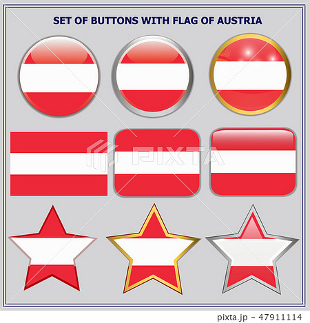 Set of buttons with flag of Austria. Illustration. 47911114