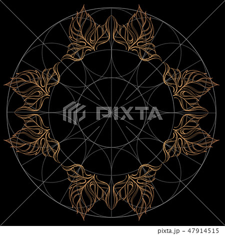 Elegant element of stylized leaves with smooth lines. A round ornamental floral pattern. 47914515