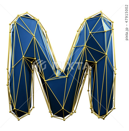 Capital latin letter M in low poly style blue and gold color isolated on white background. 3d 47915002