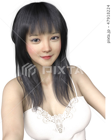 胸元を強調した自撮りをした白いキャミソールの女性のイラスト素材