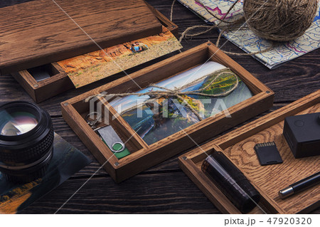 Wooden photo box with photo from travel Wooden photo box with photo from travel 47920320
