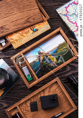 Wooden photo box with photo from travel Wooden photo box with photo from travel 47920327