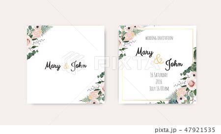 Wedding Invitation, save the date. Vector. Pink rose, olive leaves. Watercolor style. 47921535