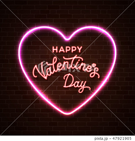 Happy Valentine's Day script lettering inscription. Brick heart background. Hand lettering greeting Happy Valentine's Day script lettering inscription. Brick heart background. Hand lettering greeting 47921905