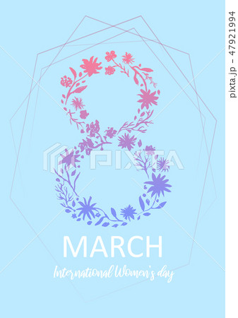 Blue 8 march greeting card with floral silhouette Blue 8 march greeting card with floral silhouette 47921994