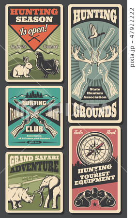 Hunting season, hunter ammo and animals trophy 47922222