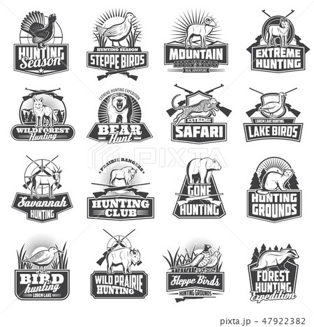 Hunting sport ammo, hunter animals trophy icons Hunting sport ammo, hunter animals trophy icons 47922382