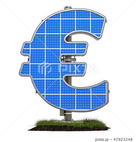Solar panel in shaped of euro symbol, 3D rendering 47923248