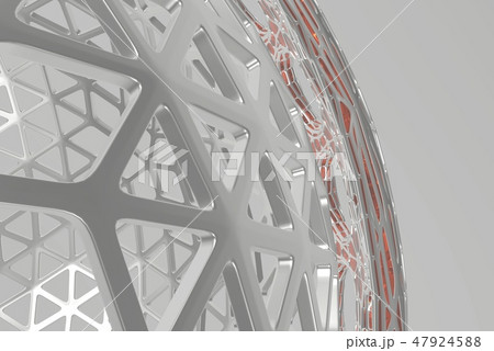 Abstract 3d rendering concept of high poly architecture with steel and glass, chaotic mesh grid 47924588