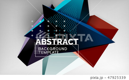 3d geometric triangular shapes abstract background, color triangles composition on grey backdrop 47925339