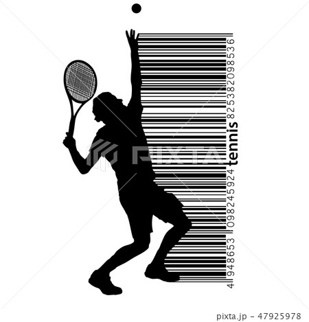 Silhouette of a tennis player and barcode Silhouette of a tennis player and barcode 47925978