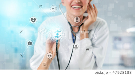 Doctor with Medical Healthcare Graphic in Hospital Doctor with Medical Healthcare Graphic in Hospital 47928188