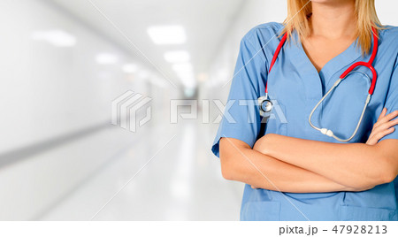 Woman doctor working at the hospital office. 47928213