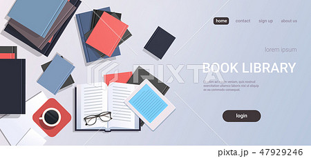 workplace desk textbooks e-book top angle view book library education learning concept flat copy 47929246