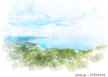 青空と港町 水彩画風 青空と港町 水彩画風 47930536