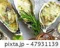 Close up oysters baked with cheese and lime. Italian cuisine with seafood. Food background for 47931139