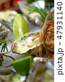 Seafood background. Oysters baked with cheese and lime close up. Italian cuisine with seafood. Food 47931140