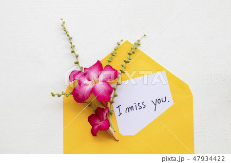 i miss you message card handwriting in envelope  47934422
