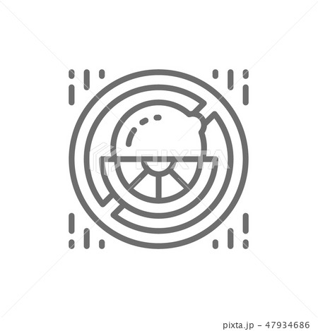 Forbidden sign with lemons, citrus allergy line icon. 47934686