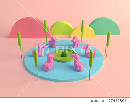 3d rendering ducks and frog minimal 47935301
