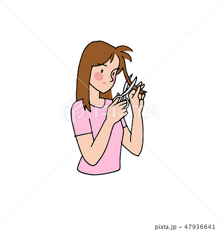 枝毛の手入れをするお嬢さん 47936641